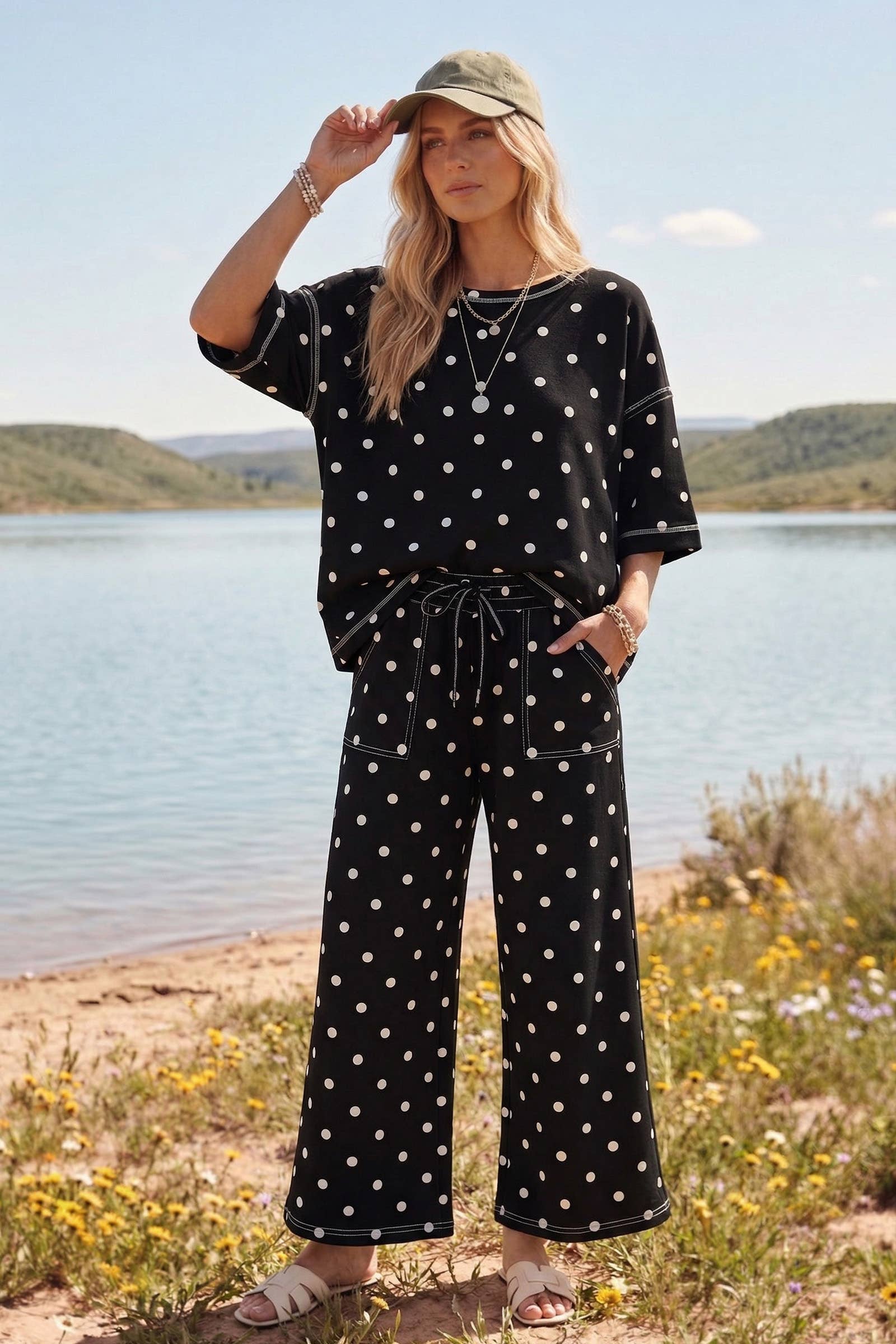 (Original Design) Heavy Scuba Polka Dot Short Sleeve Set