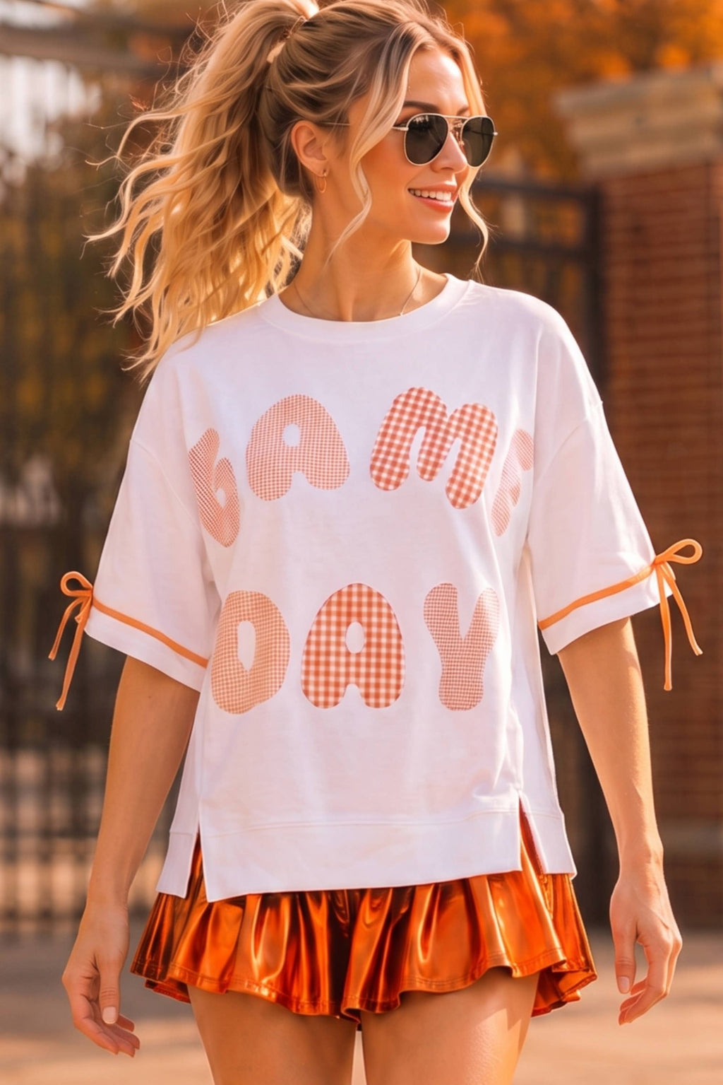 Game Day Patchwork Boxy Top – Ribbon Sleeve Western Style