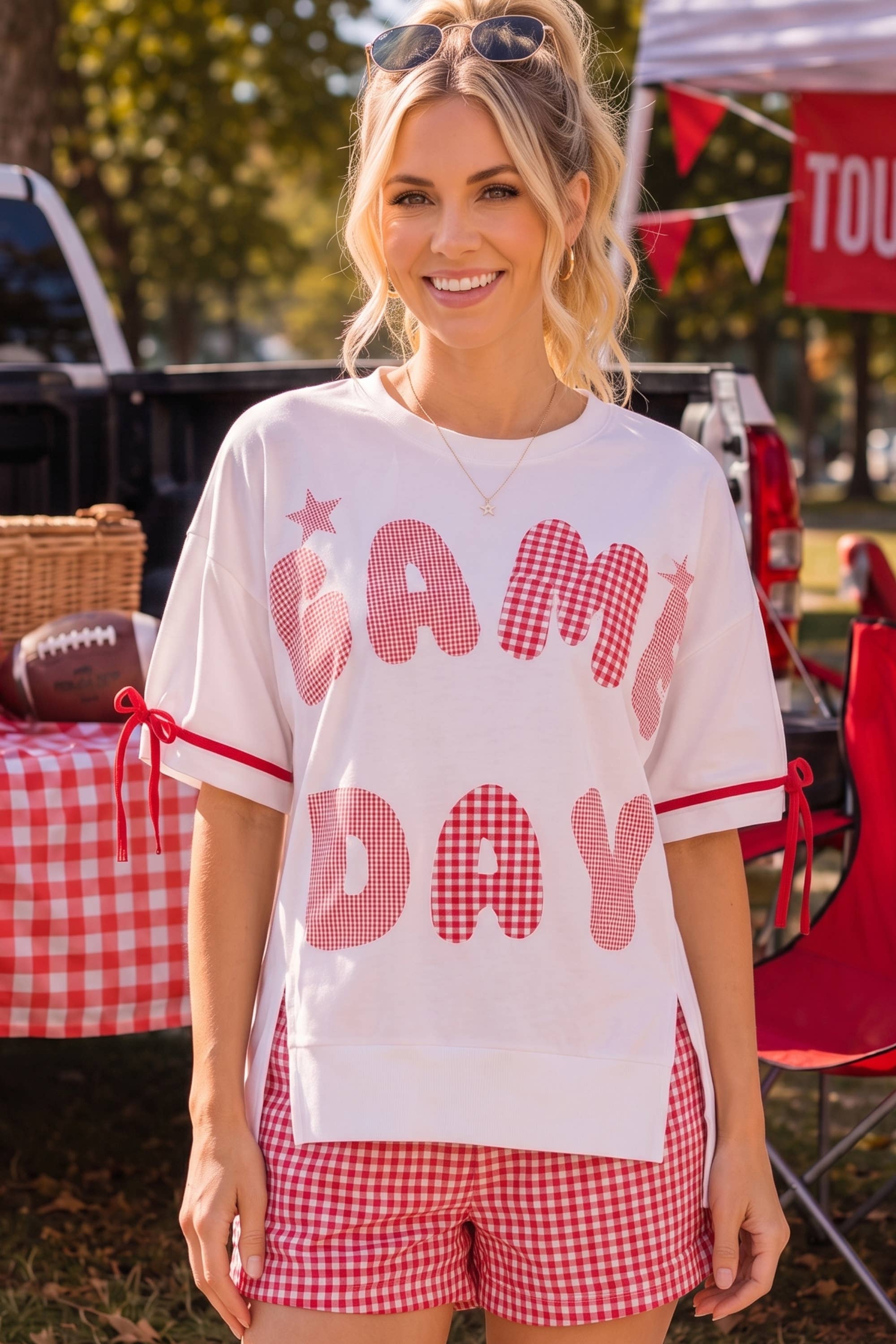 Game Day Patchwork Boxy Top – Ribbon Sleeve Western Style