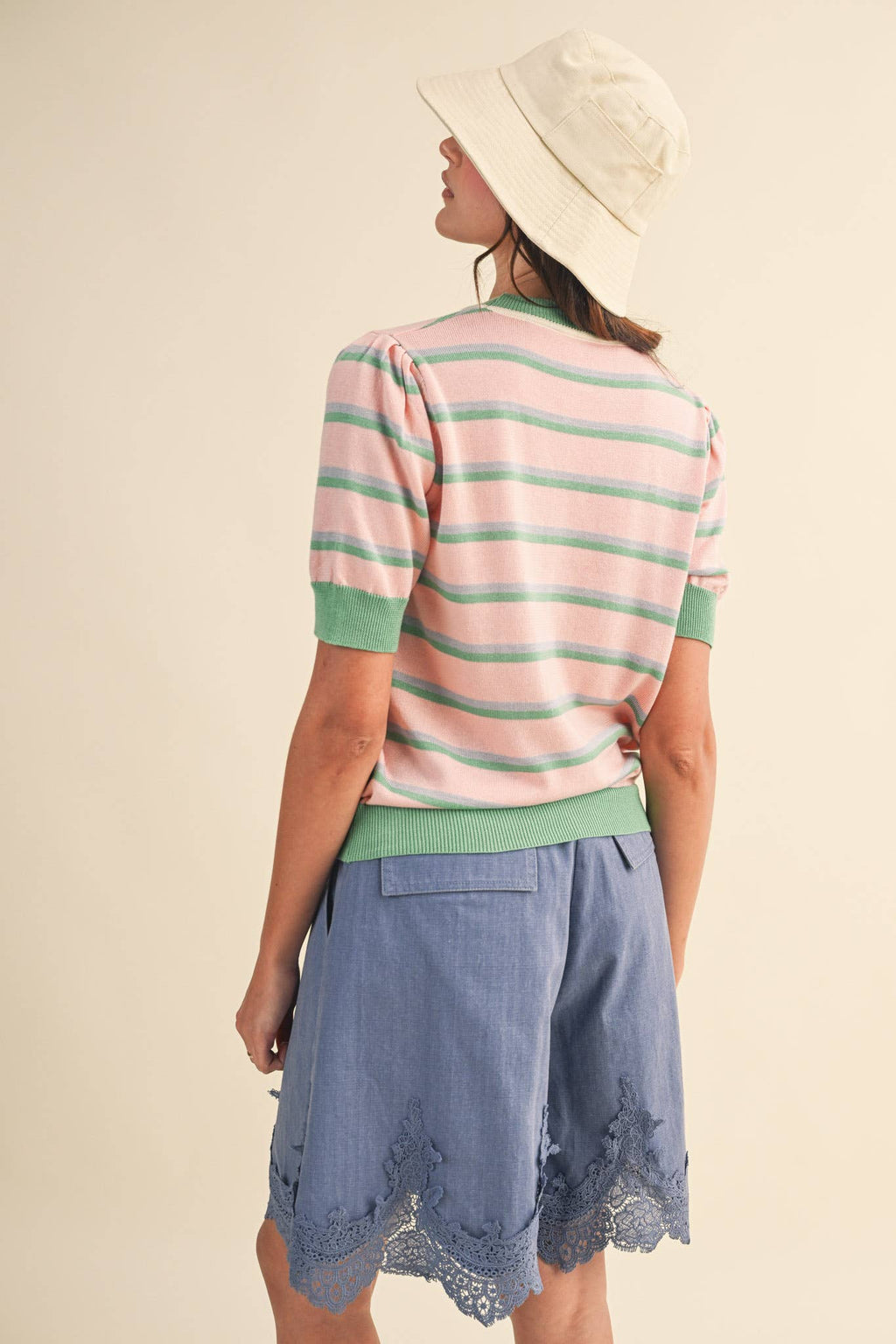 STRIPED SHORT SLEEVE SWEATER MSW11335