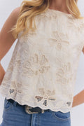 SLEEVELESS ROMANTIC LACE TOP WITH SOFT SCALLOPED HEM