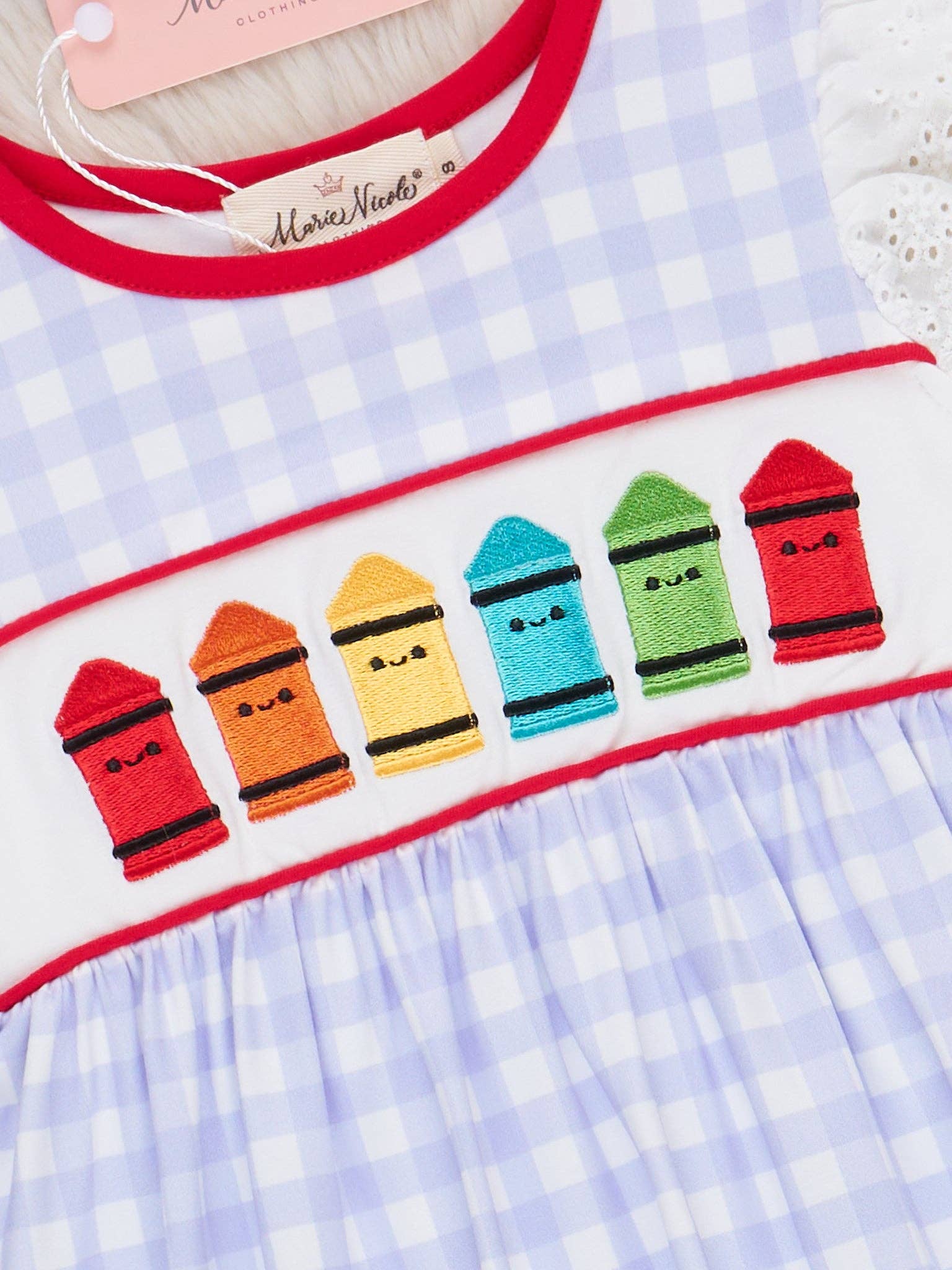 Bright Crayons Embroidered Gingham Dress