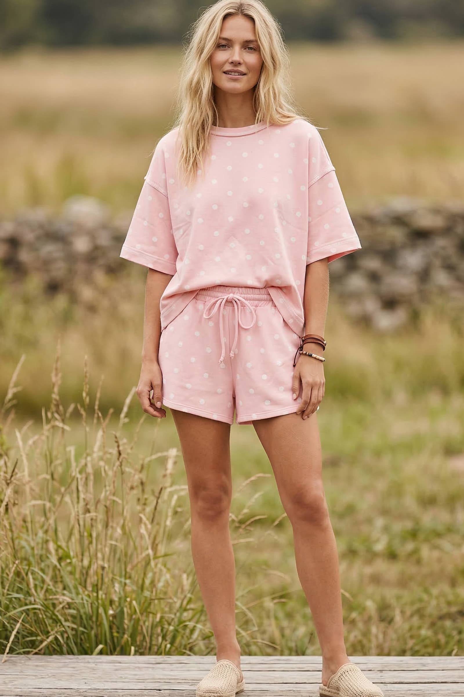(Original Design) Polka Dot Heavy Scuba Top and Shorts Set