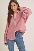 FRENCH CAFE MIXED STRIPE BATWING BUTTON-DOWN SHIRT