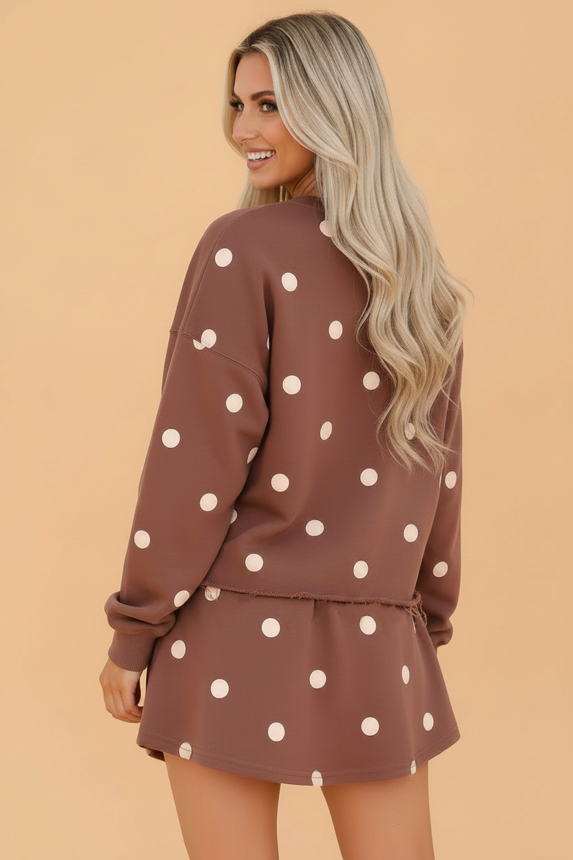 PRETTY BASH Polka Dot Raw Hem Sweatshirt & Skort Set