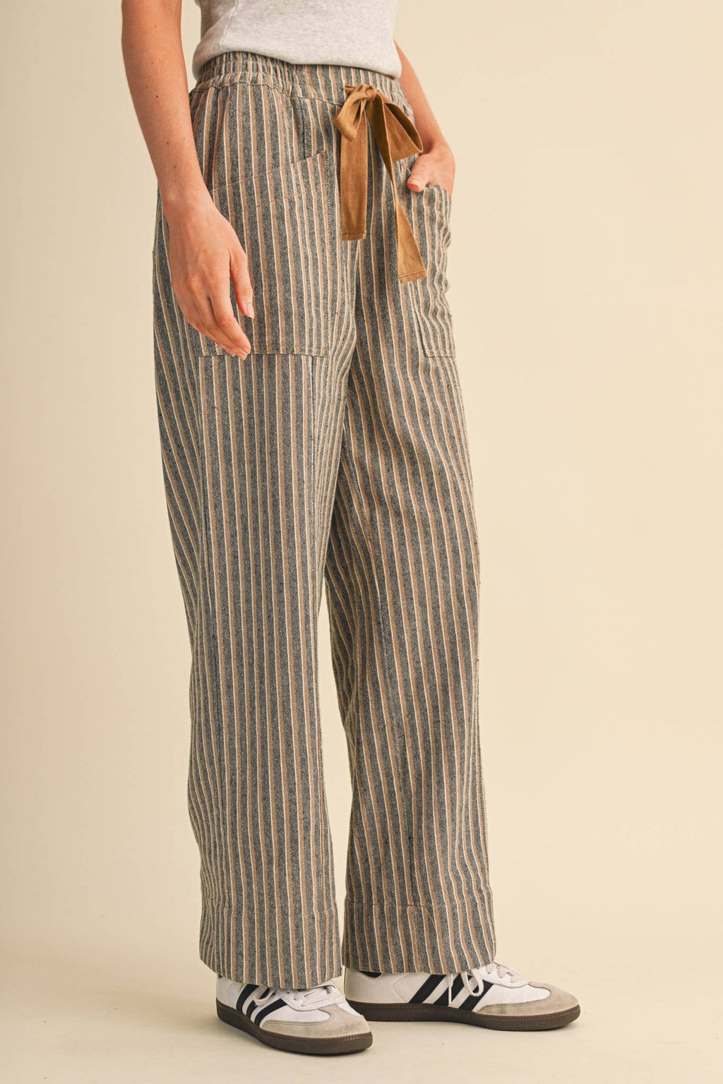 STRIPED WIDE LEG DRAWSTRING PANTS MP5300
