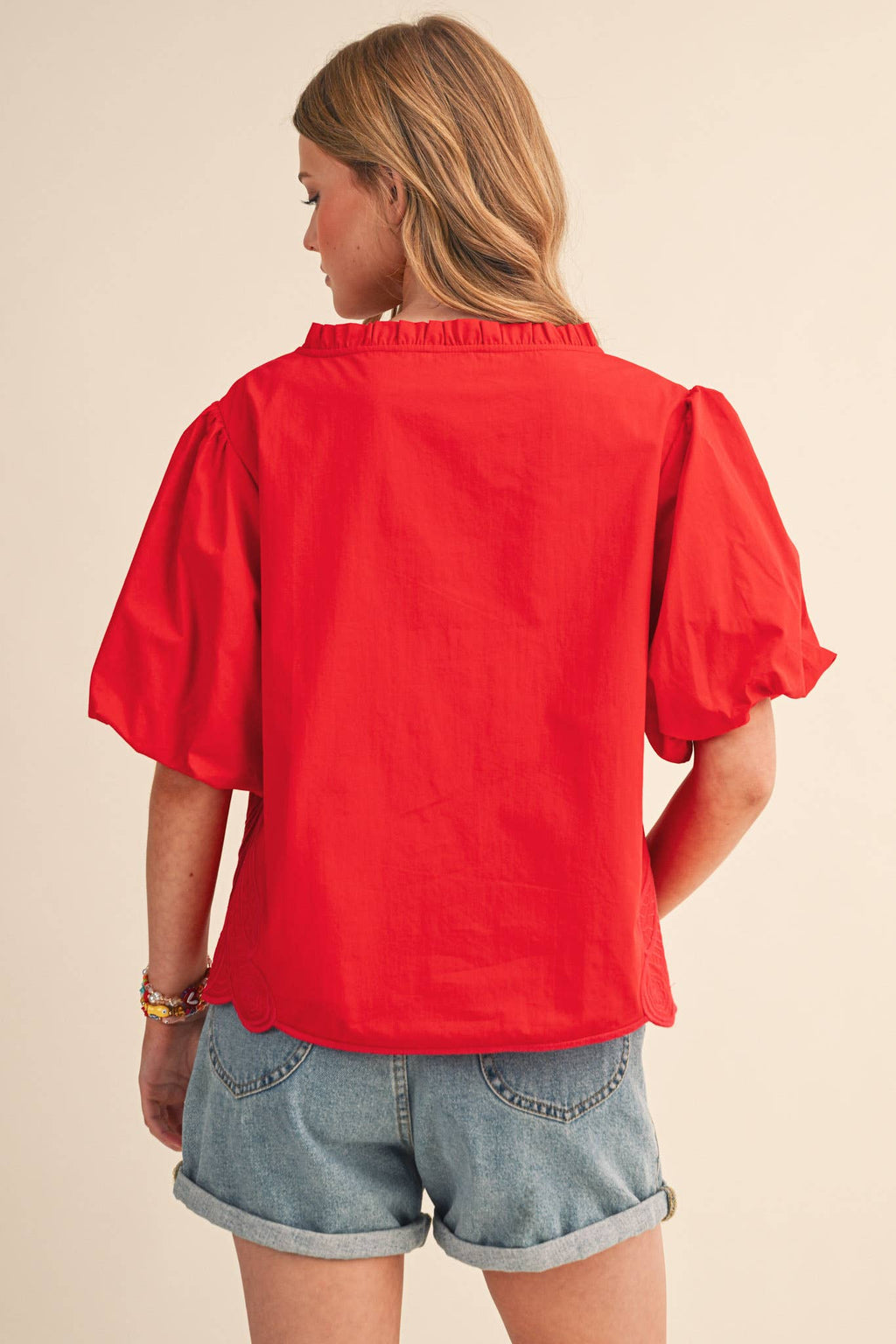 BUBBLE SLEEVE TOP WITH SIDE EMBROIDERY MTP4549