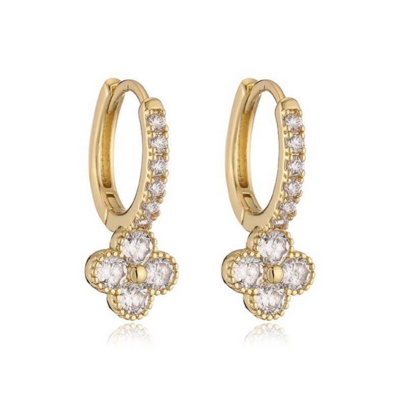 Dainty Clover Crystal Huggie Hoop Earrings | 40E514