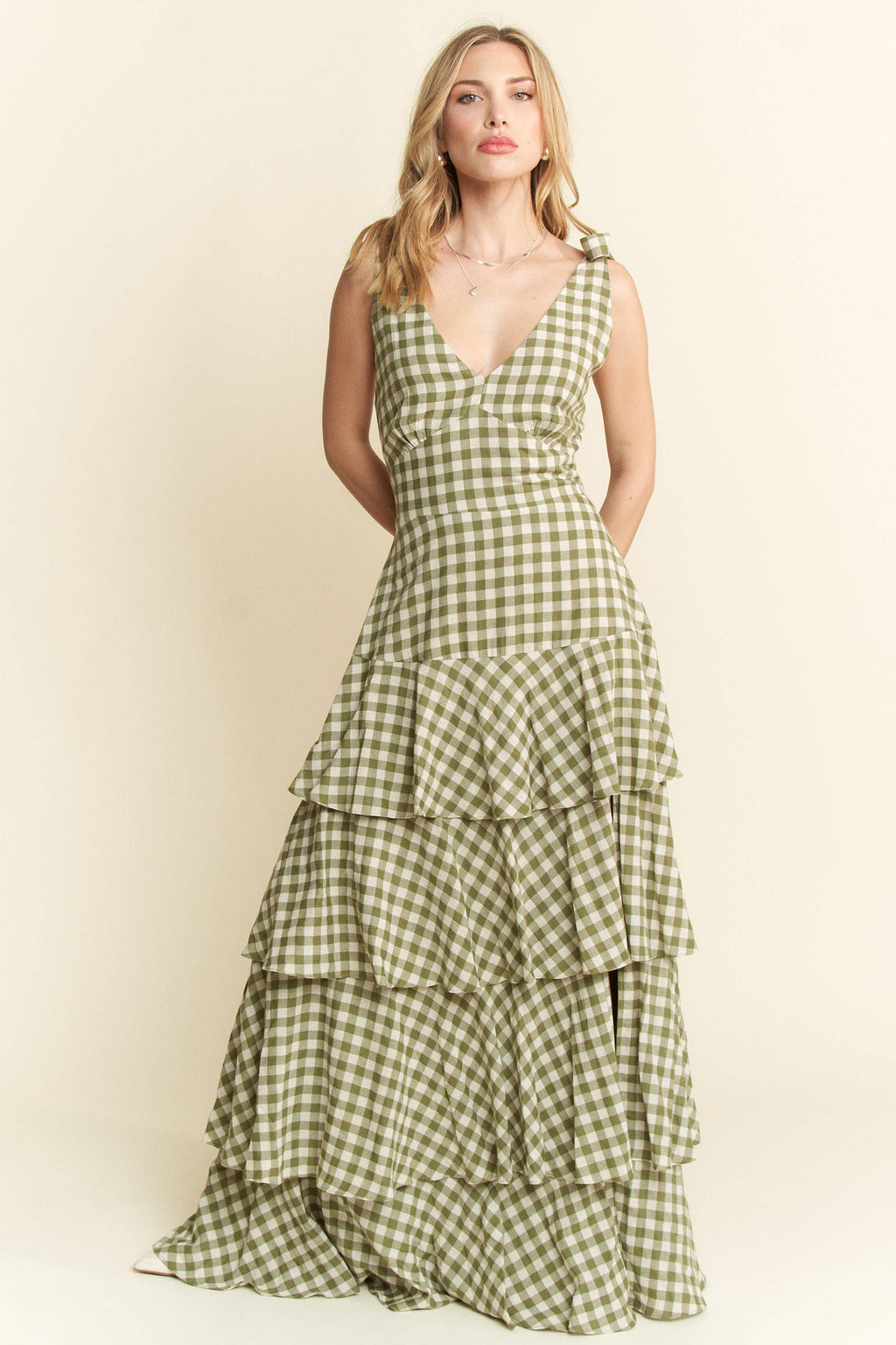 GINGHAM TIERED MAXI DRESS