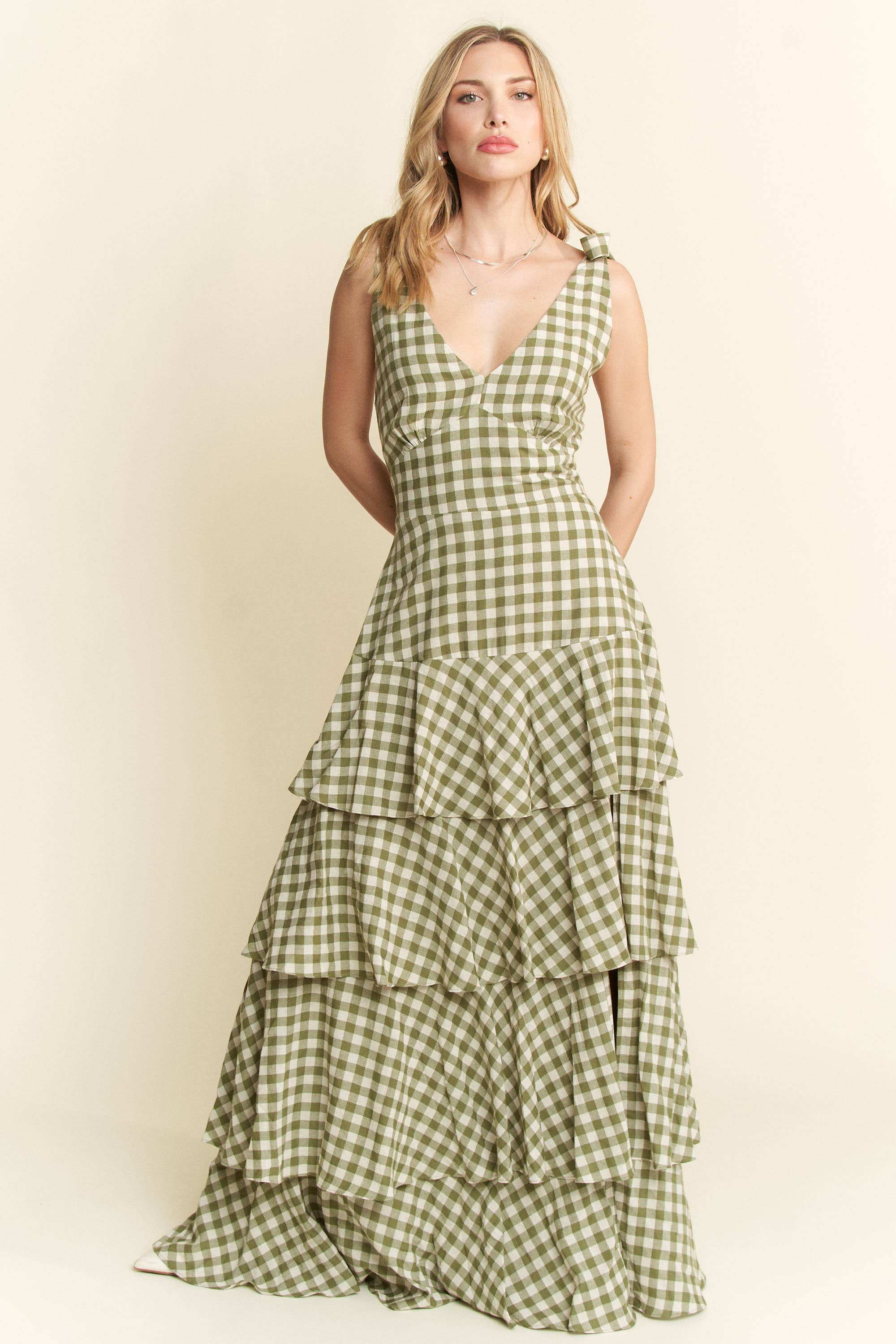 GINGHAM TIERED MAXI DRESS