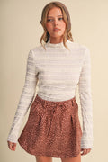 SHIRRED LONG SLEEVE MOCK NECK TOP MTP5407