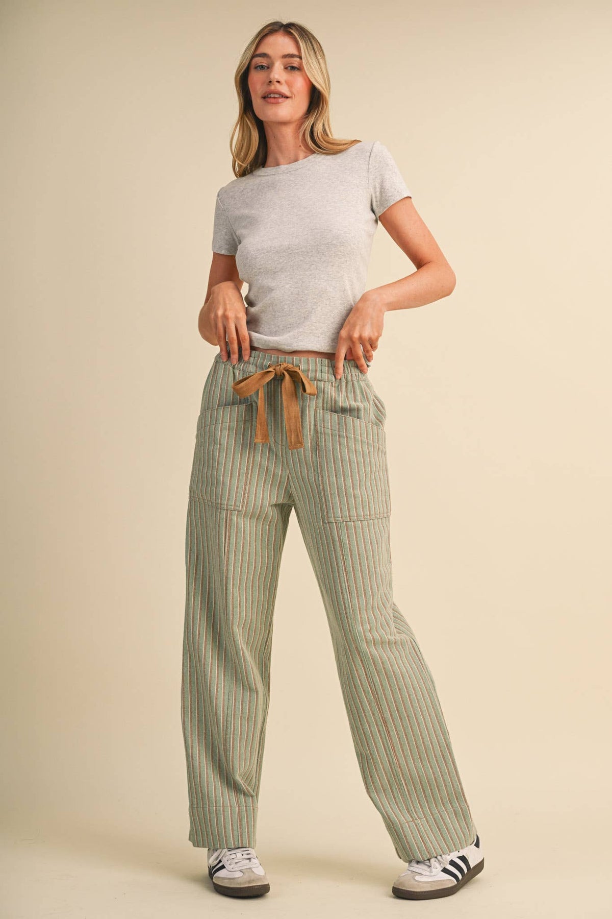STRIPED WIDE LEG DRAWSTRING PANTS MP5300