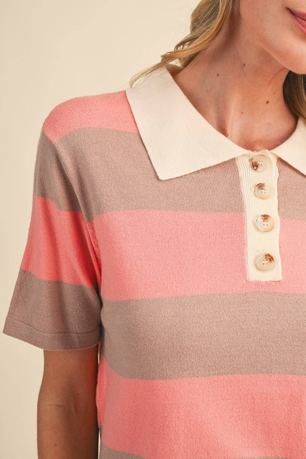 STRIPED SWEATER KNIT SHORT SLEEVE POLO MSW11339