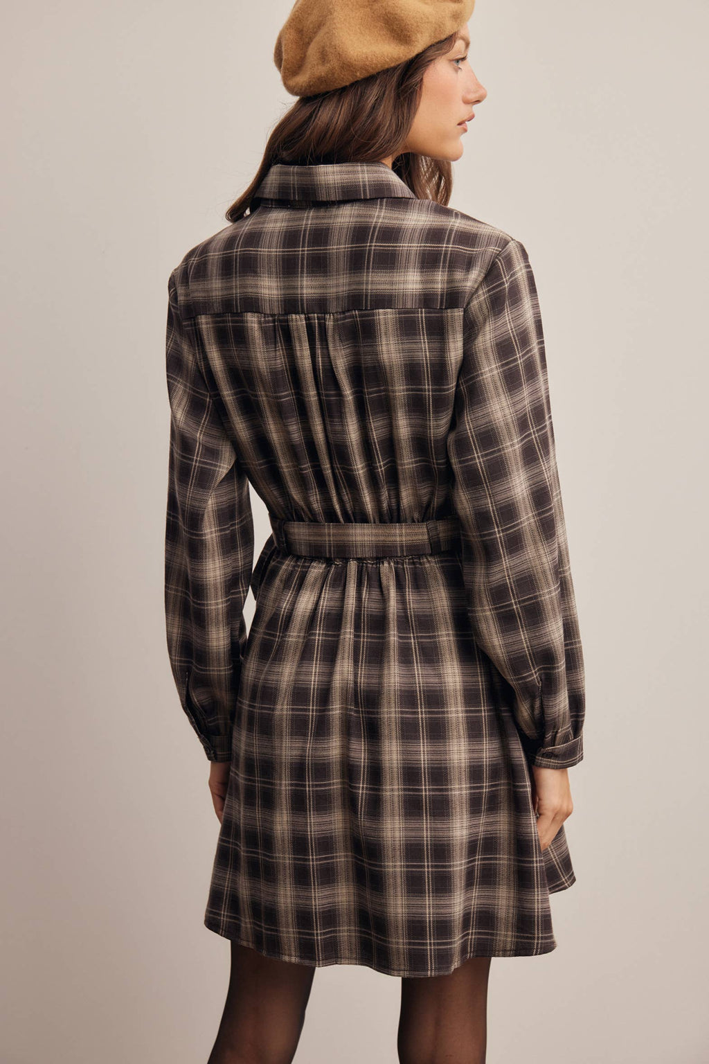 Belted Plaid Shirt Dress FD0063
