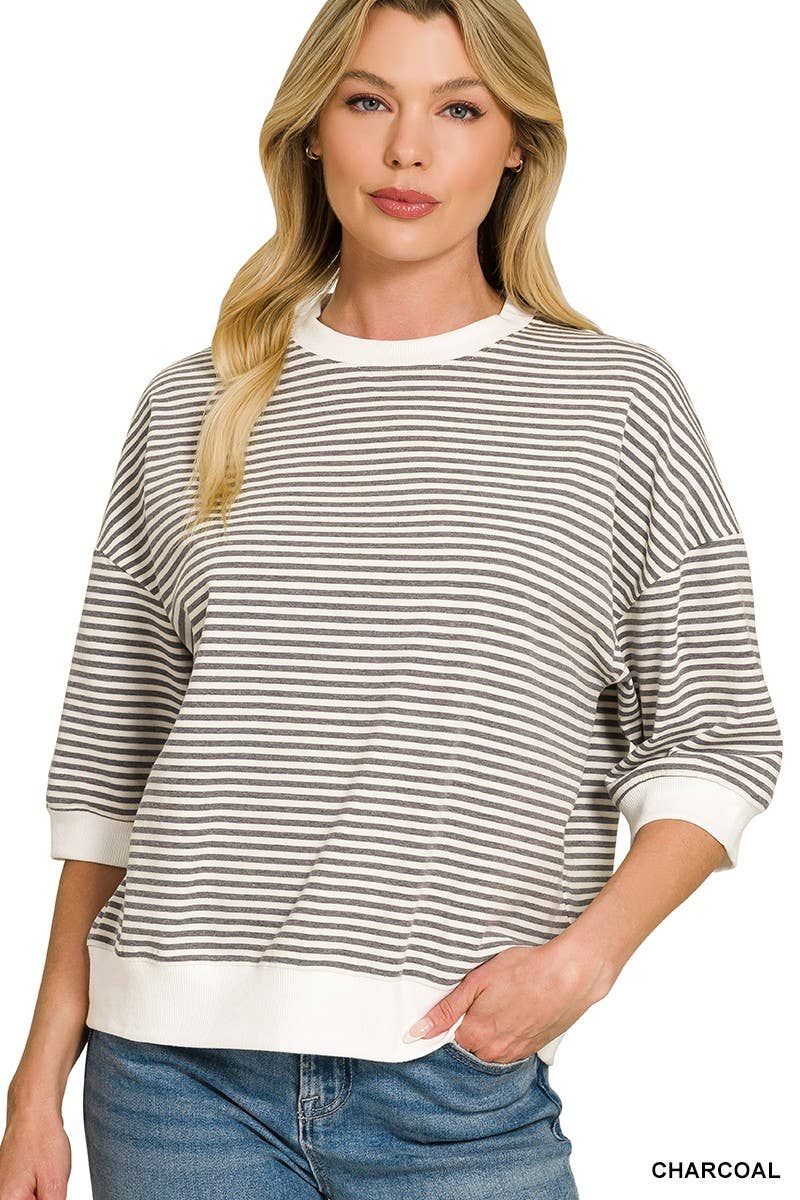 Striped Contrast Trim Banded Bottom Top