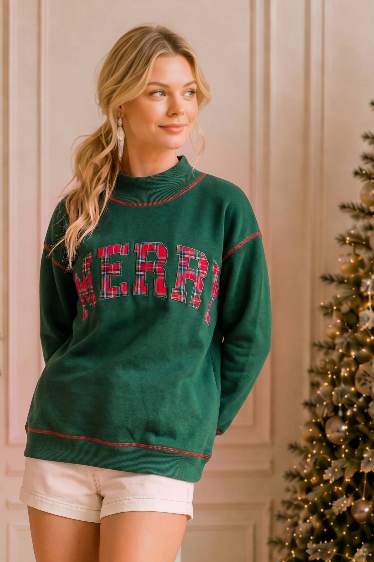 Merry Plaid Patch Holiday Sweatshirt