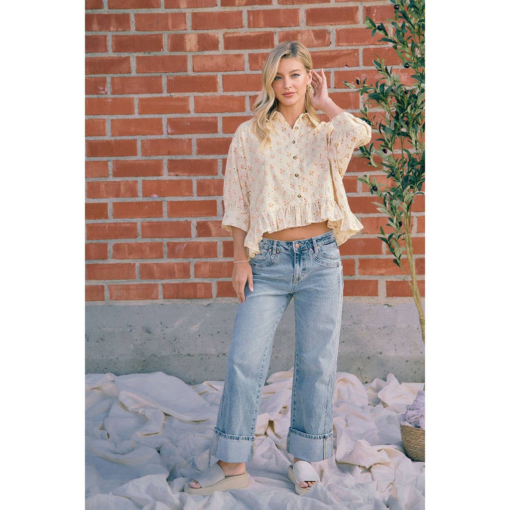 VINTAGE WASHED STRAIGHT JEANS WITH SIDE STITCH DETAIL