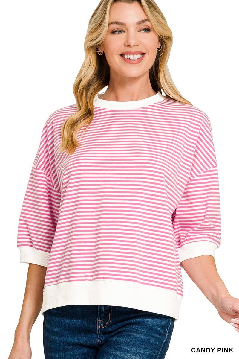 Striped Contrast Trim Banded Bottom Top