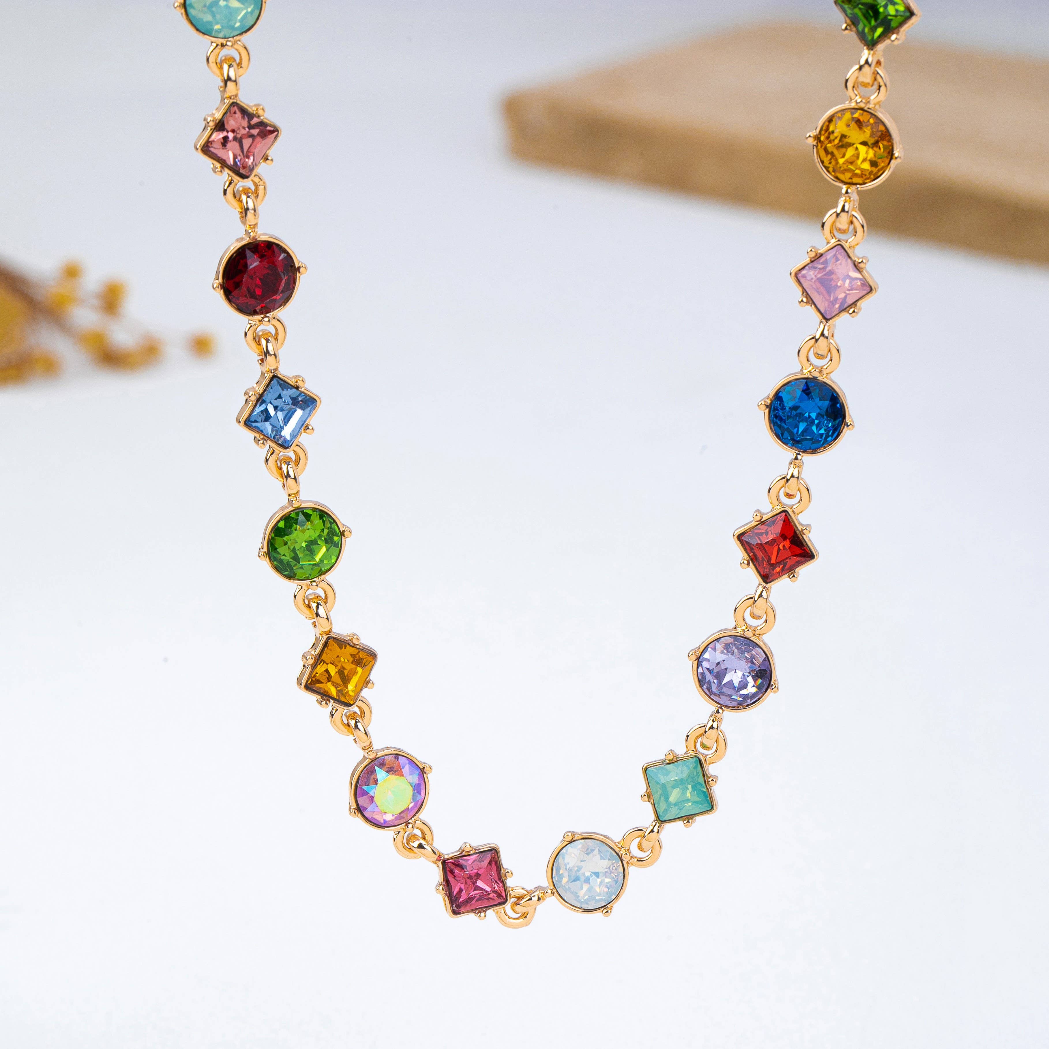 Multicolored Mixed-Shape Crystal Station Necklace | 80N93256