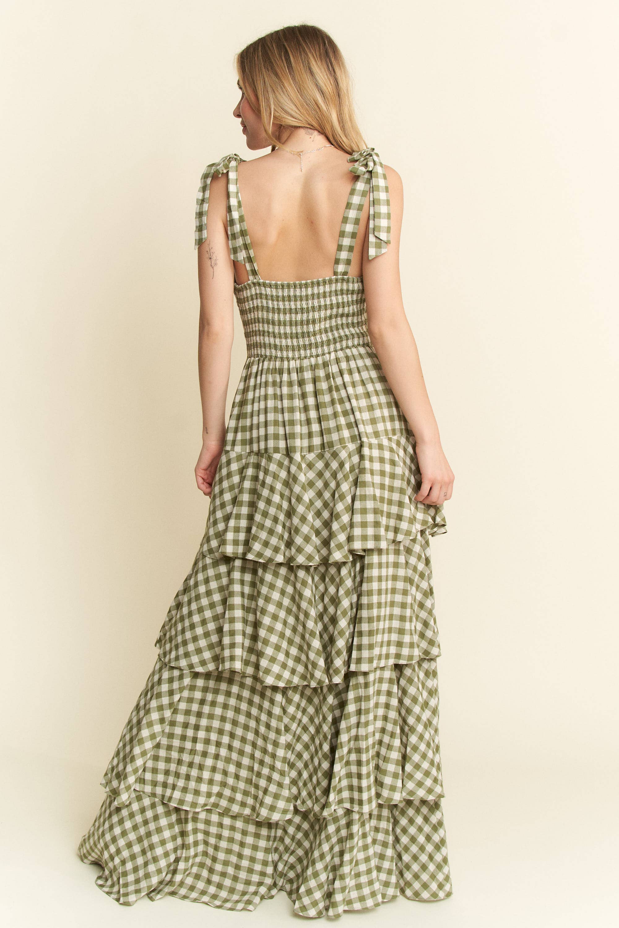 GINGHAM TIERED MAXI DRESS