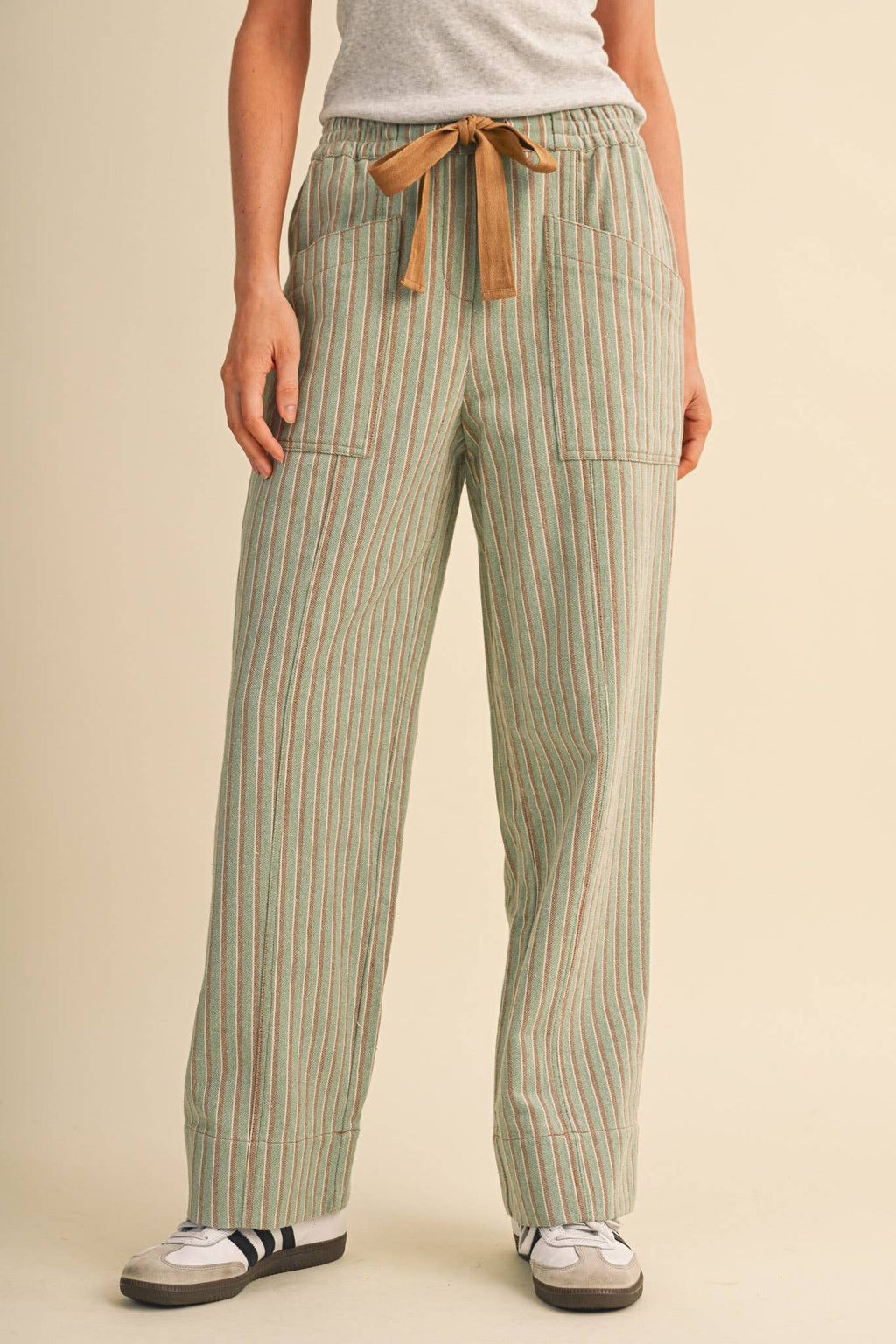 STRIPED WIDE LEG DRAWSTRING PANTS MP5300