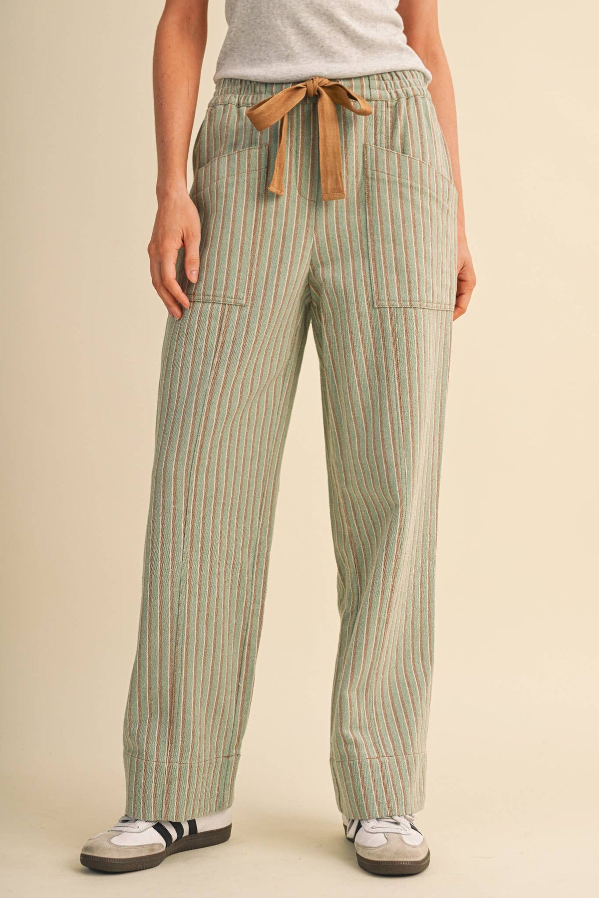 STRIPED WIDE LEG DRAWSTRING PANTS MP5300