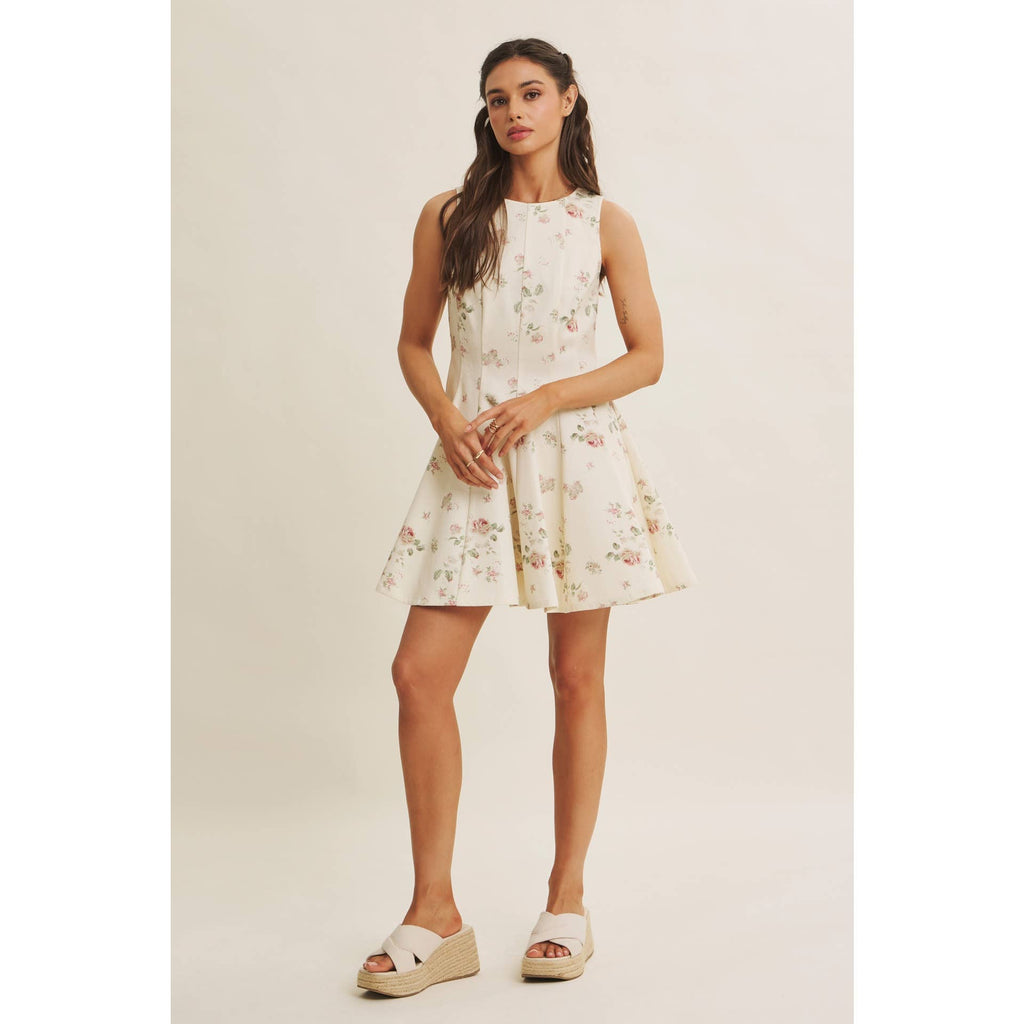 ENGLISH ROSE FIT AND FLARE COTTON MINI WITH METAL ZIPPER