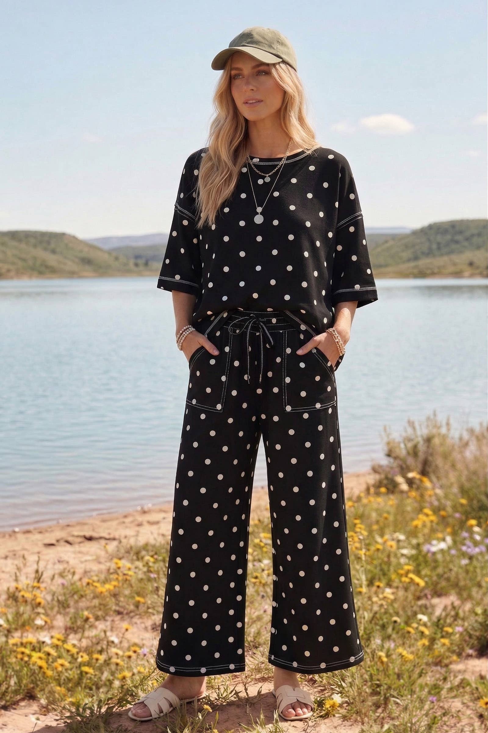 (Original Design) Heavy Scuba Polka Dot Short Sleeve Set