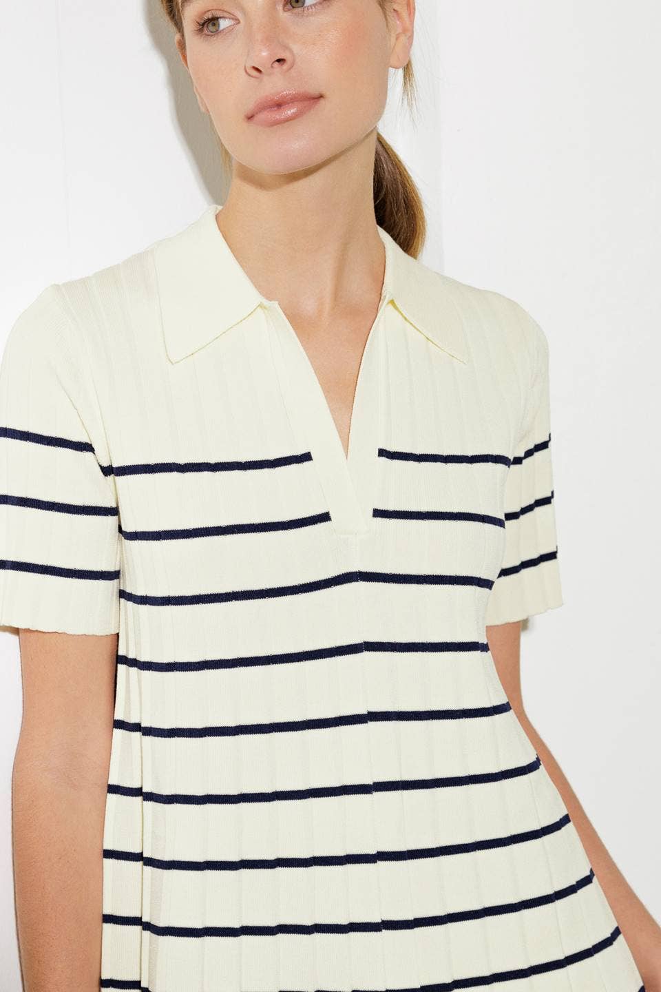 A striped sweater knit mini dress - FSW1208 - OFF WHITE