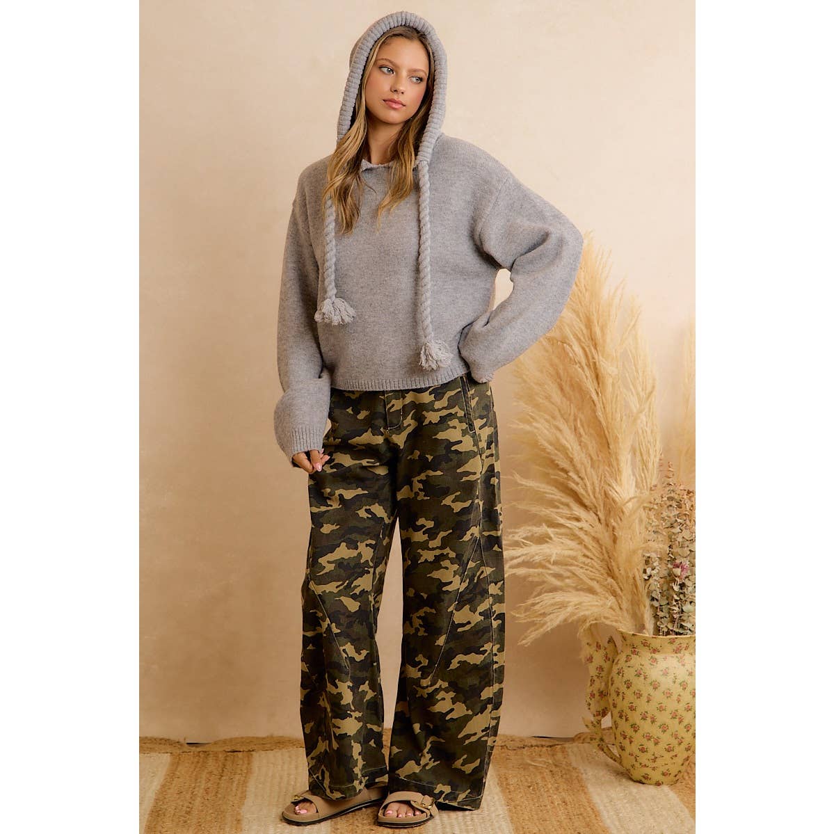 CHIC CAMO PRINT RELAXED WIDE LEG PANTS