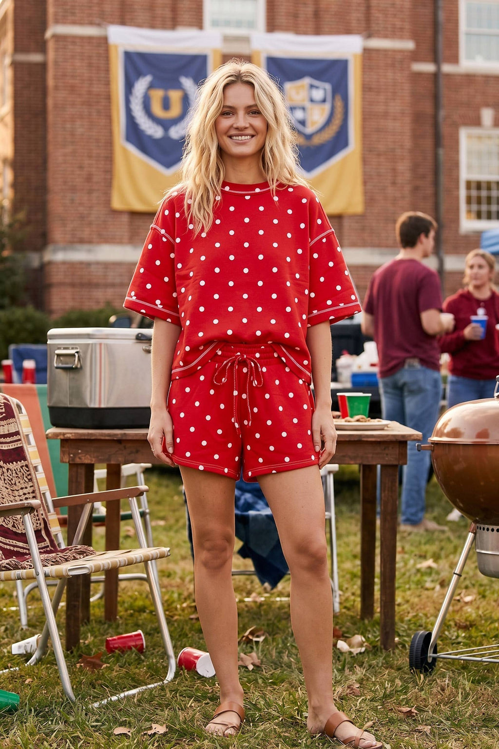 (Original Design) Polka Dot Heavy Scuba Top and Shorts Set