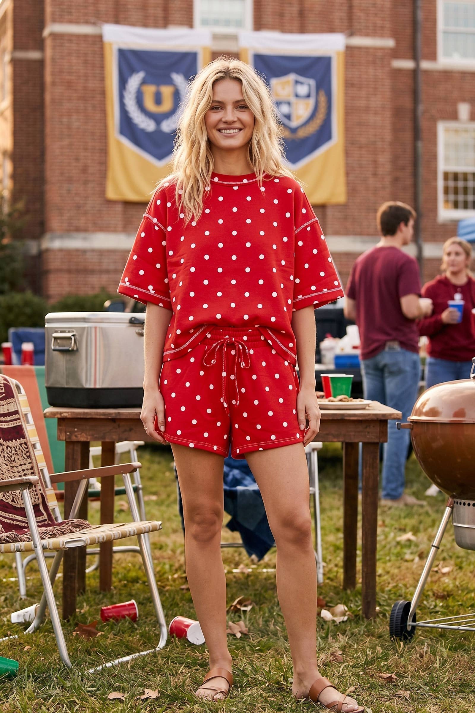 (Original Design) Polka Dot Heavy Scuba Top and Shorts Set