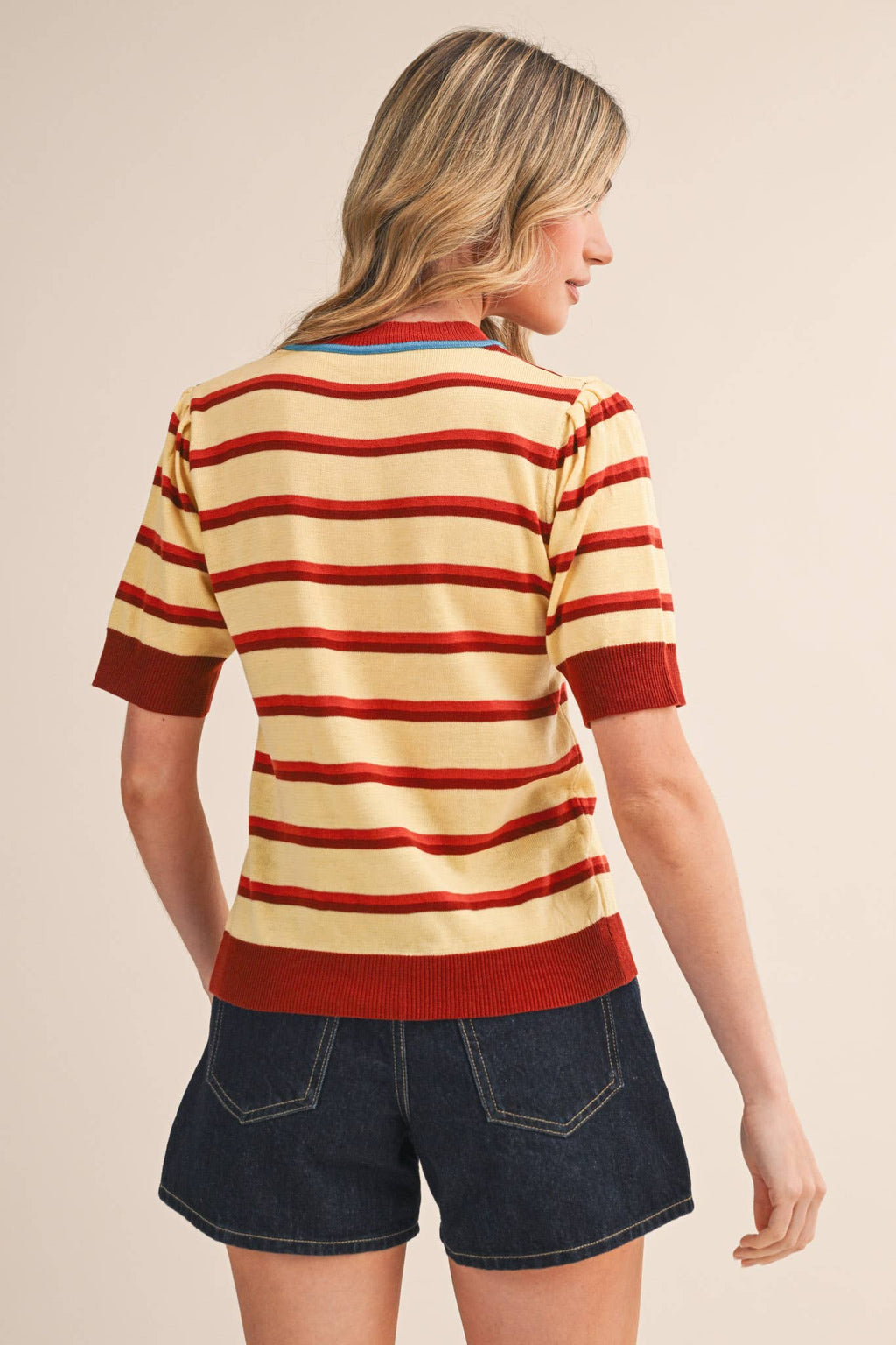STRIPED SHORT SLEEVE SWEATER MSW11335