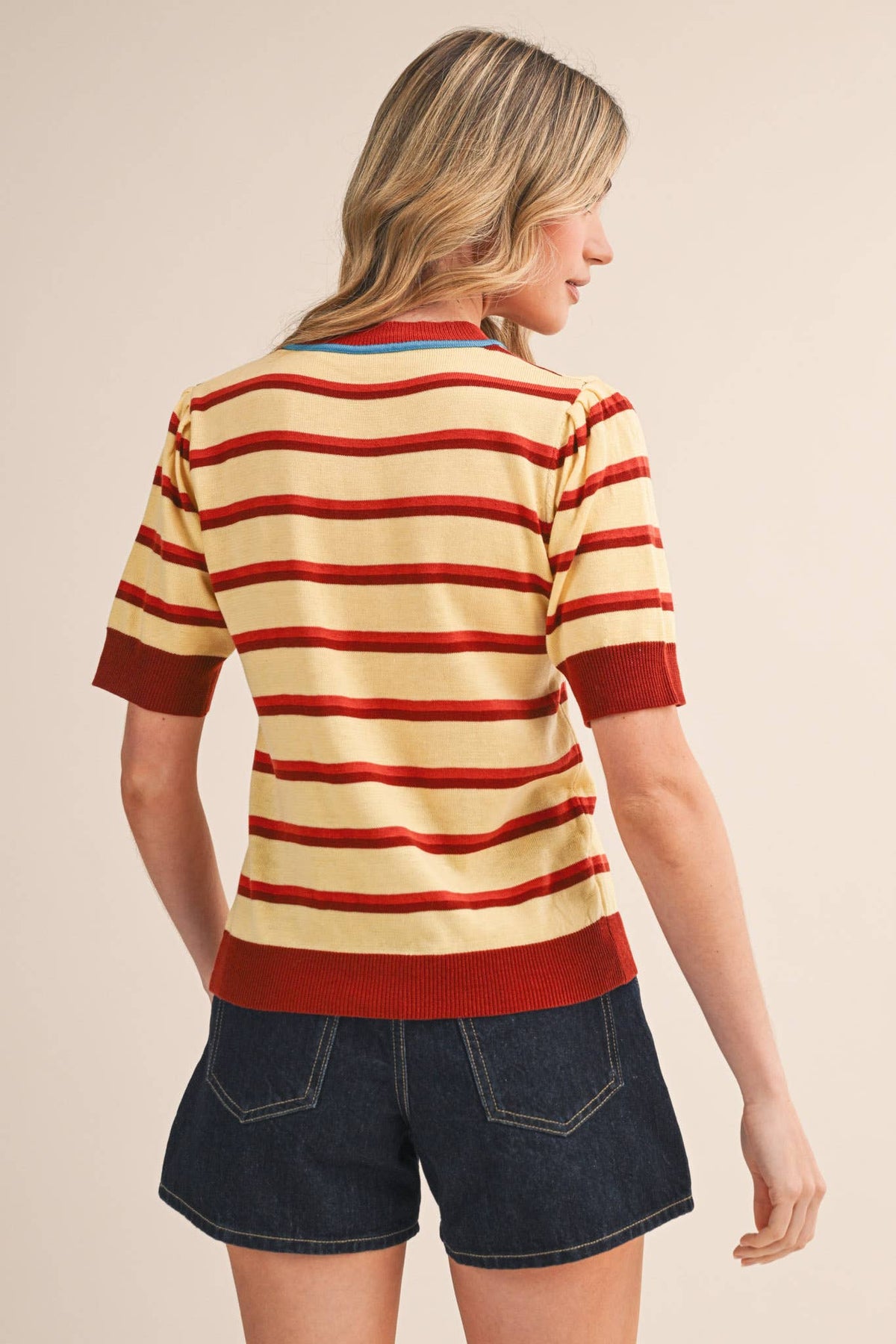 STRIPED SHORT SLEEVE SWEATER MSW11335