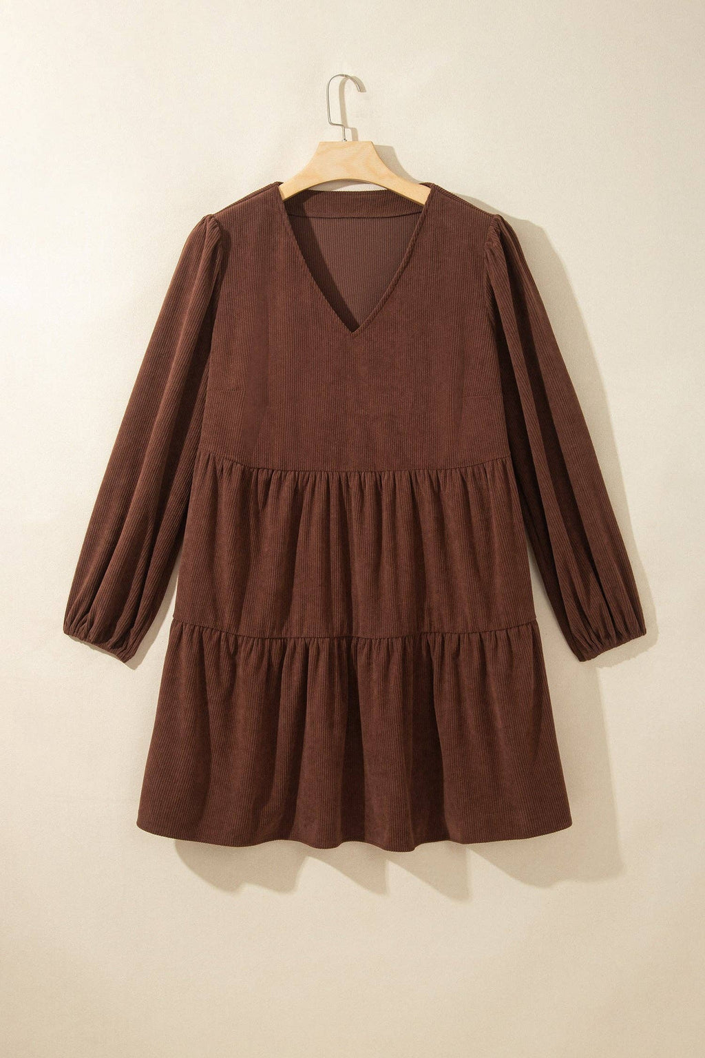 PRETTY BASH Plus Size Solid Corduroy Long Sleeve Mini Dress