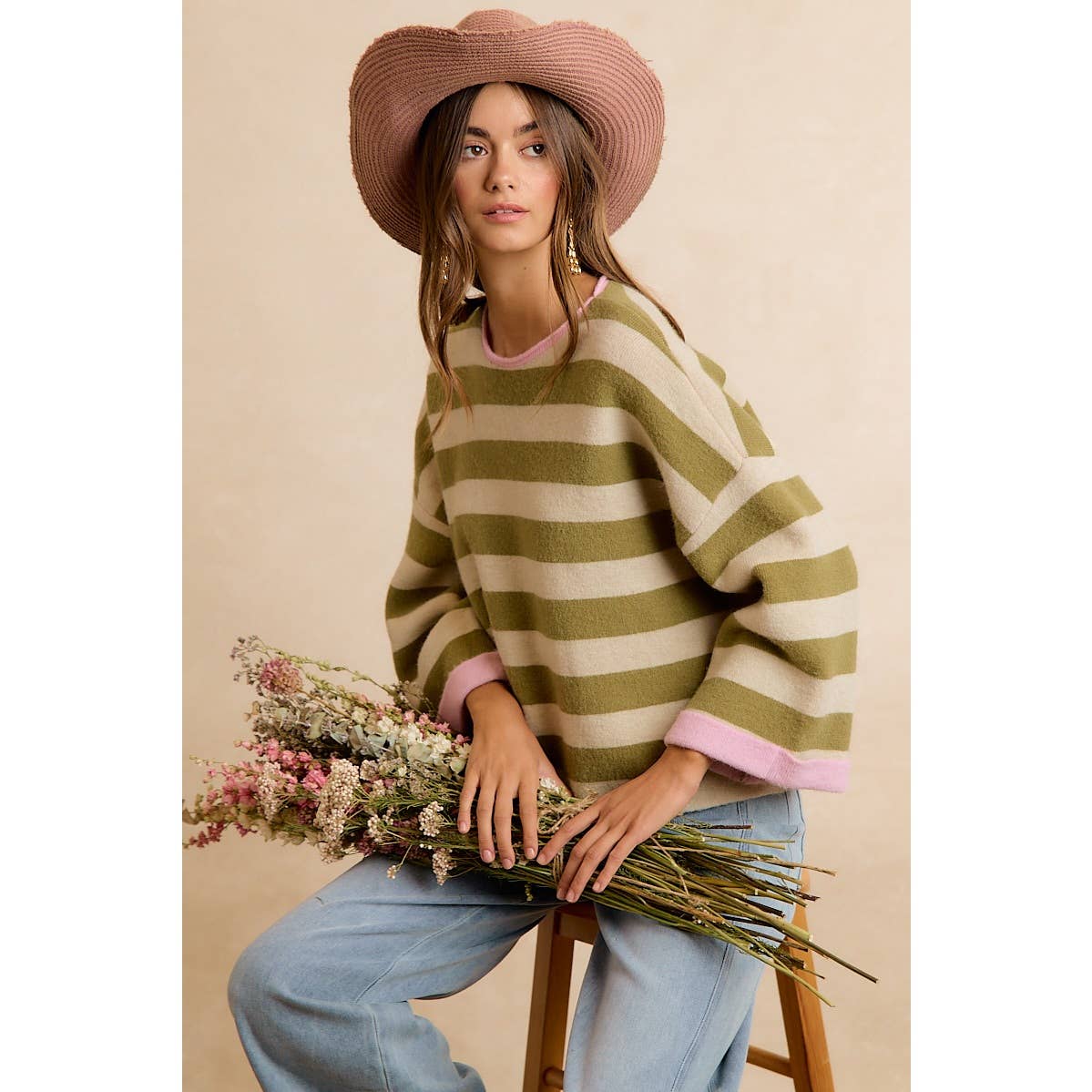 STRIPE CONTRAST BINDING AND REVERSIBLE SWEATER