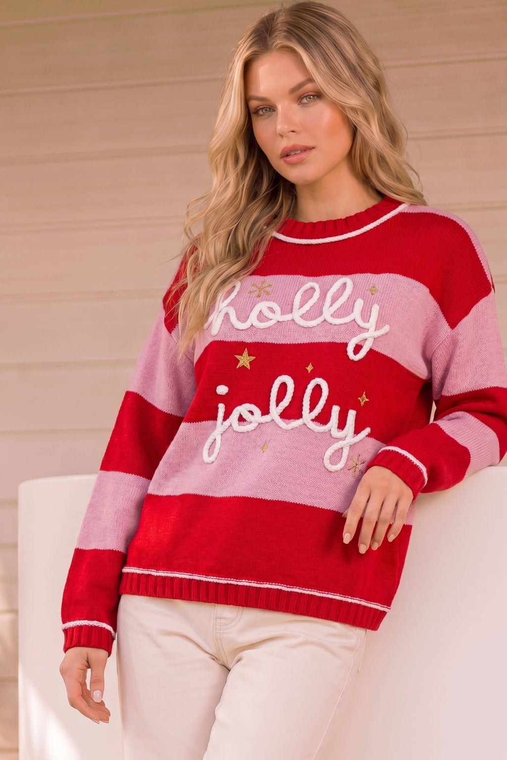 Holly Jolly Striped Holiday Knit Sweater
