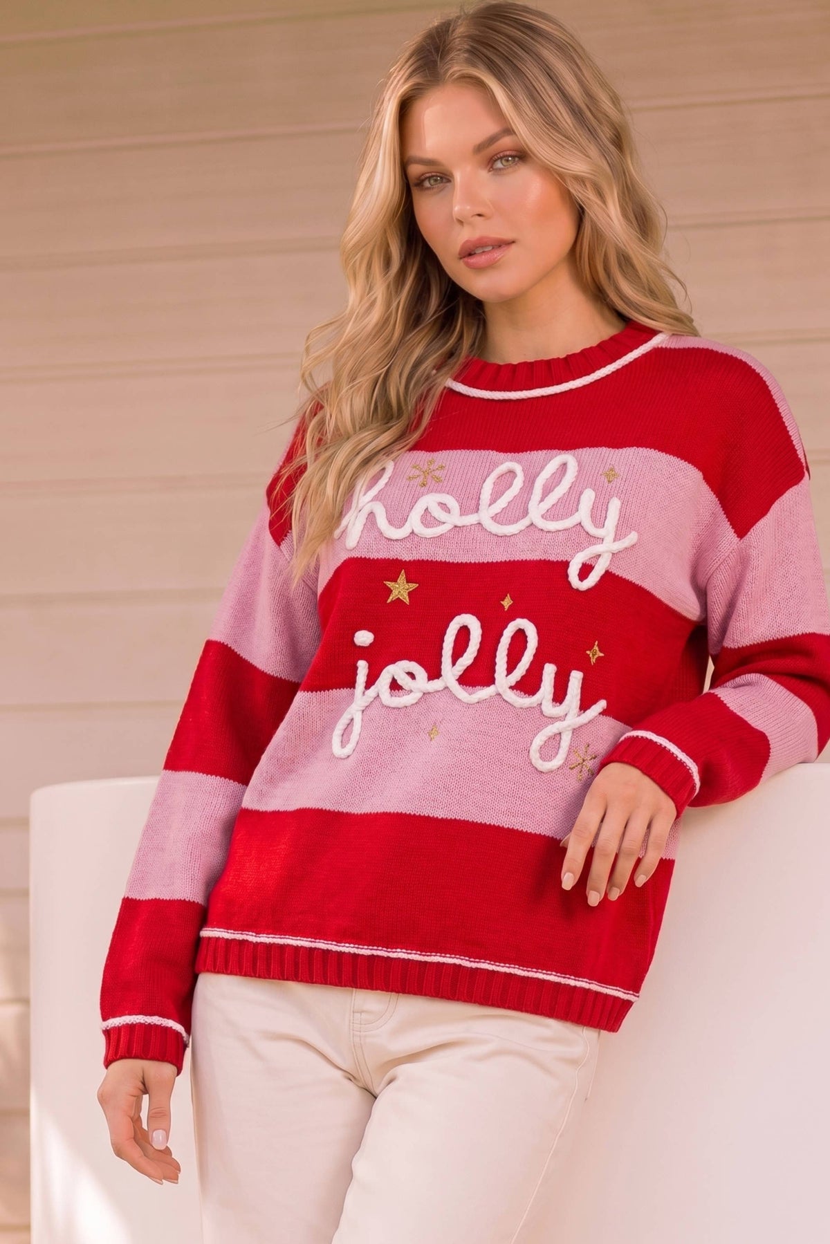 Holly Jolly Striped Holiday Knit Sweater