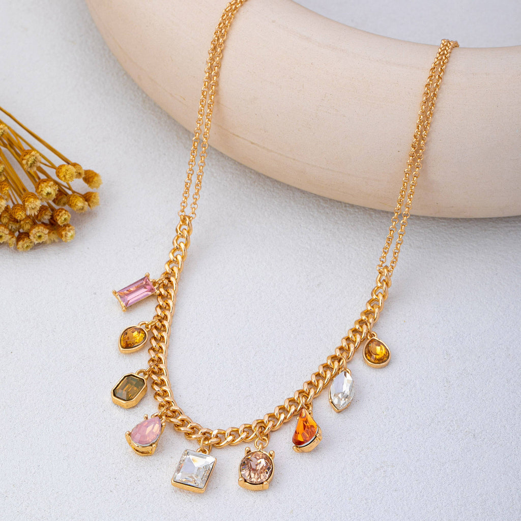 Multi-Shape Earth Tone Crystal Charm Necklace | 80N93404
