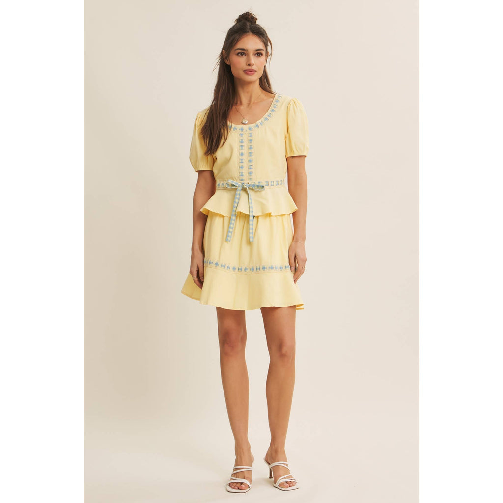 FRESH AND TIMELESS GINGHAM BOW CONTRAST BABYDOLL TOP