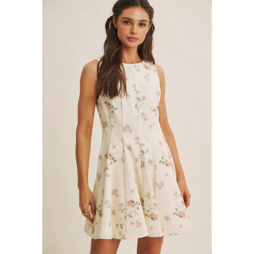 ENGLISH ROSE FIT AND FLARE COTTON MINI WITH METAL ZIPPER