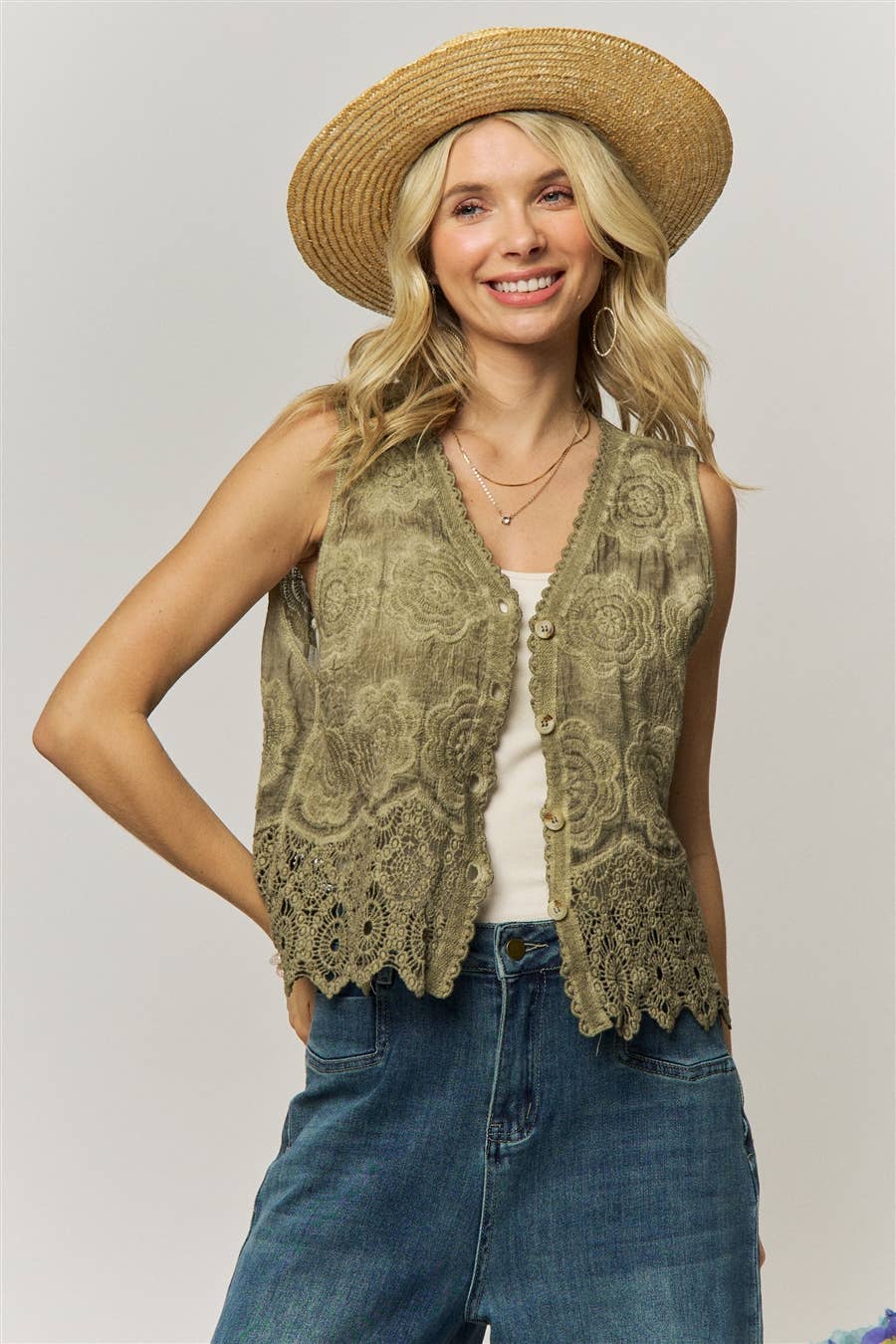BOHO FLORAL CROCHET LACE VEST- LET4303