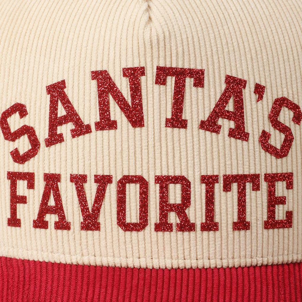 Santa's Favorite Glitter Text 5 Panel Corduroy Cap