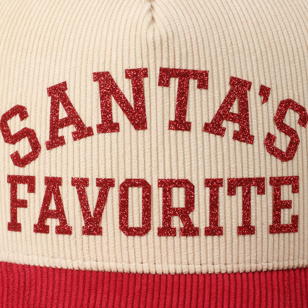 Santa's Favorite Glitter Text 5 Panel Corduroy Cap