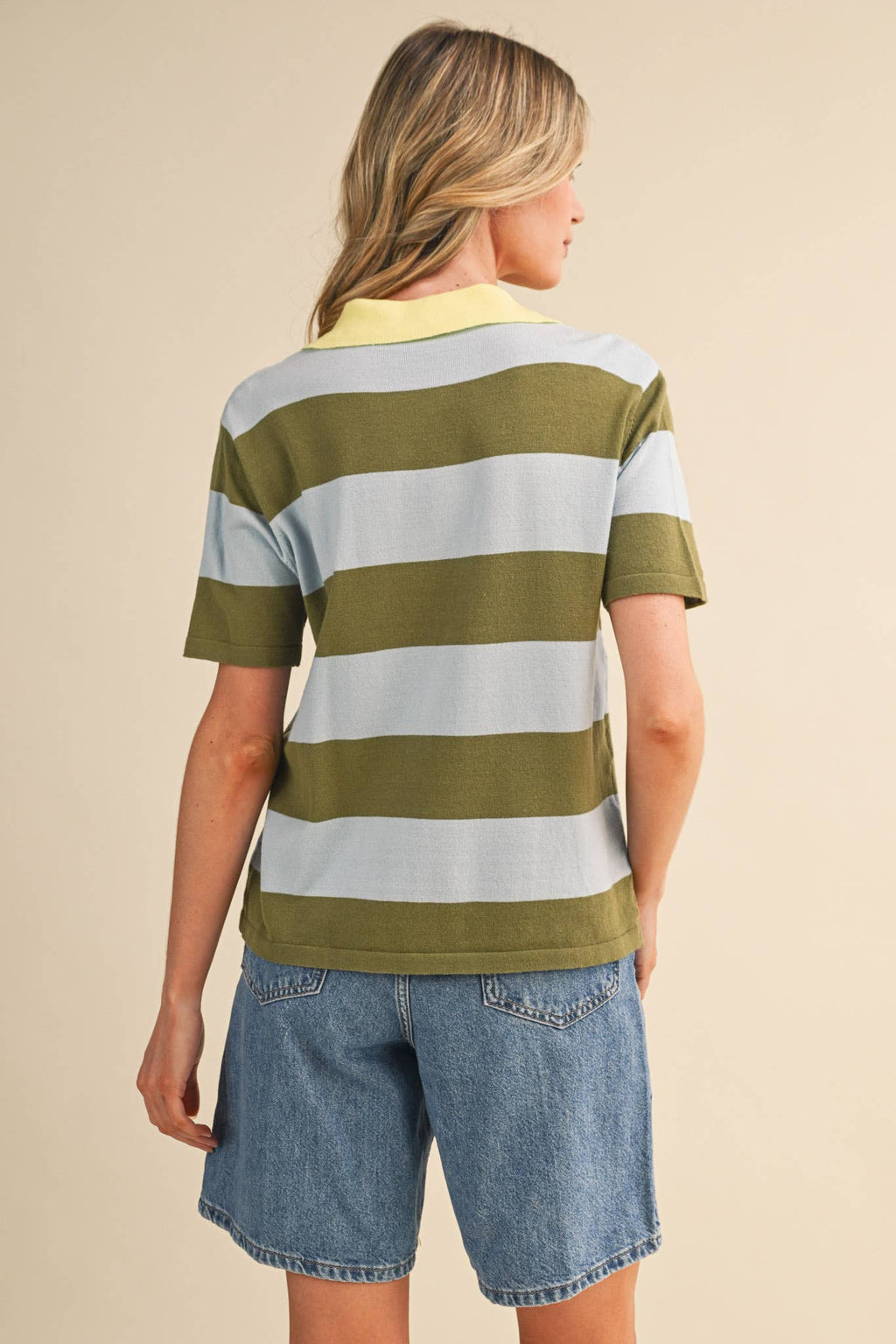 STRIPED SWEATER KNIT SHORT SLEEVE POLO MSW11339