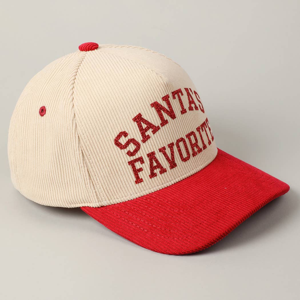 Santa's Favorite Glitter Text 5 Panel Corduroy Cap