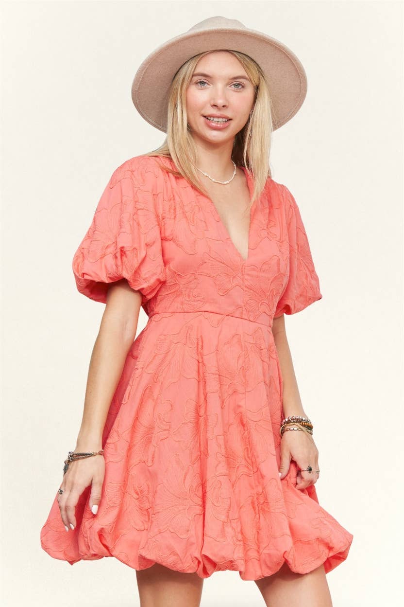 PUFF SLEEVE MINI DRESS- LED3817WN