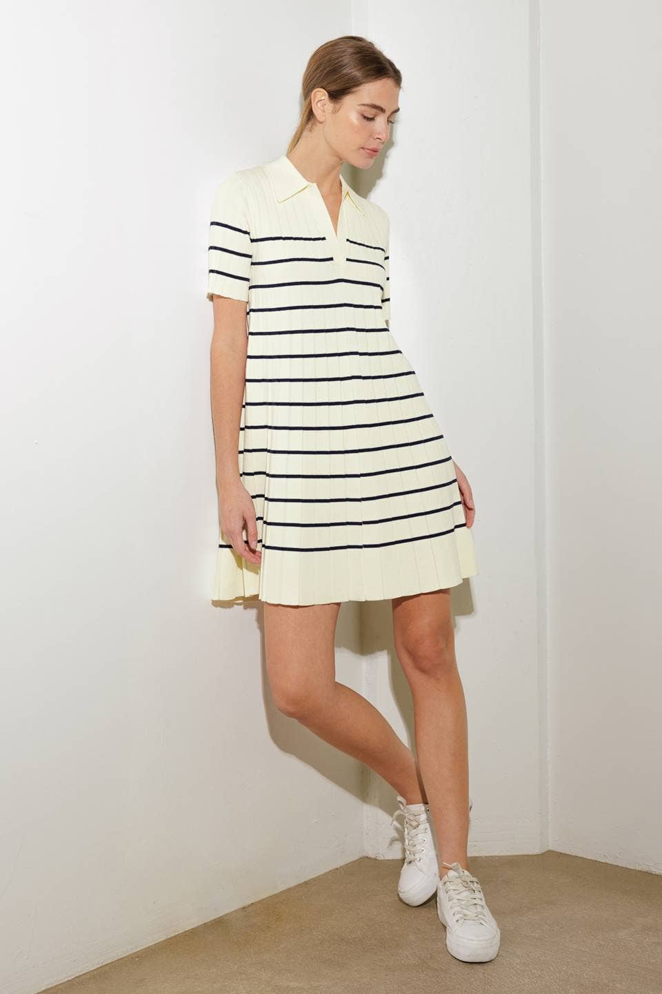 A striped sweater knit mini dress - FSW1208 - OFF WHITE