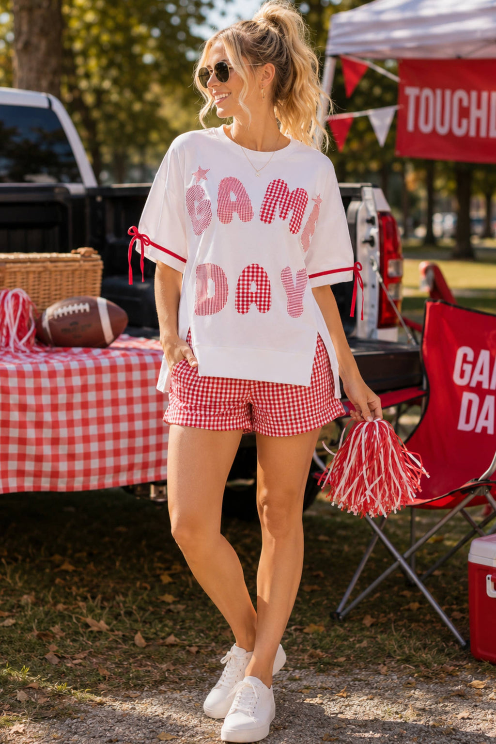 Game Day Patchwork Boxy Top – Ribbon Sleeve Western Style