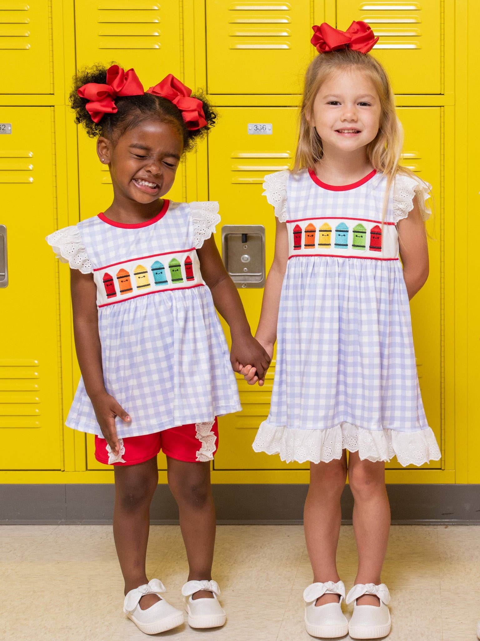 Bright Crayons Embroidered Gingham Dress